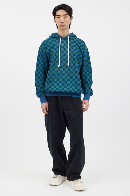 JW Anderson Blue 
Green Checkerboard Hoodie