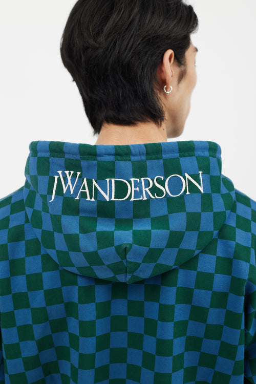 JW Anderson Blue 
Green Checkerboard Hoodie