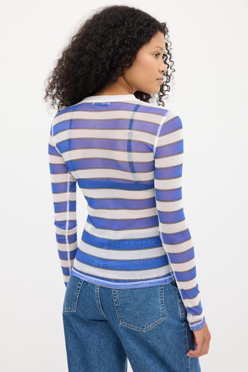 JW Anderson Blue 
White Mesh Striped Graphic Top