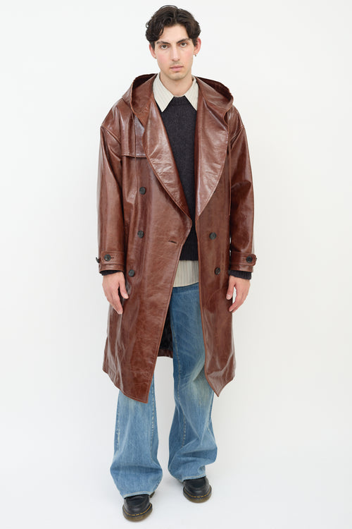 JW Anderson Brown Leather Hooded Trench Coat