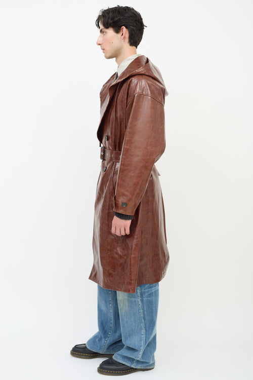 JW Anderson Brown Leather Hooded Trench Coat