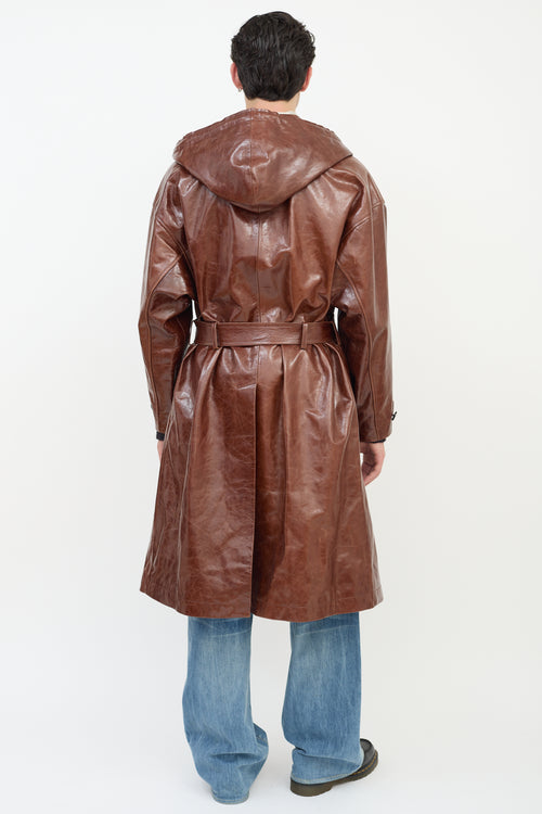 JW Anderson Brown Leather Hooded Trench Coat