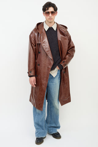 JW Anderson Brown Leather Hooded Trench Coat