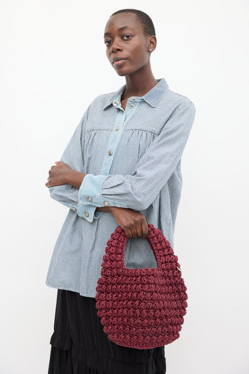 JW Anderson Burgundy Popcorn Woven Shoulder Bag