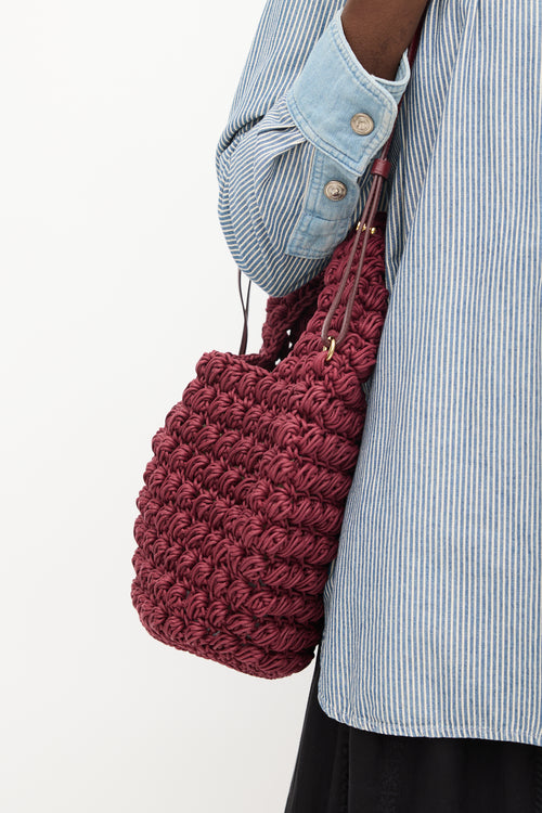 JW Anderson Burgundy Popcorn Woven Shoulder Bag