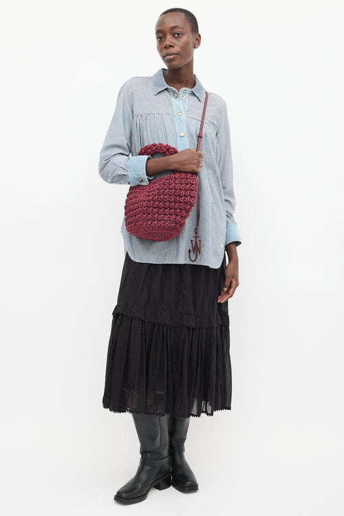 JW Anderson Burgundy Popcorn Woven Shoulder Bag