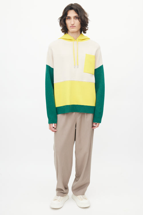 JW Anderson Cream 
Multicolour Wool Panelled Knit Hoodie