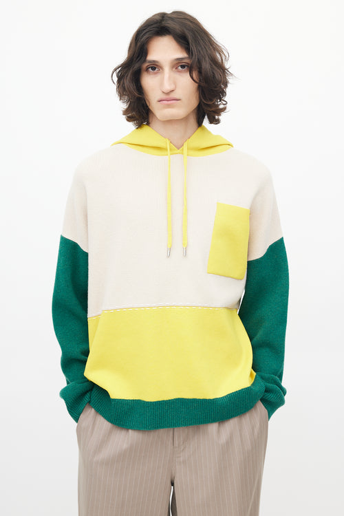 JW Anderson Cream 
Multicolour Wool Panelled Knit Hoodie