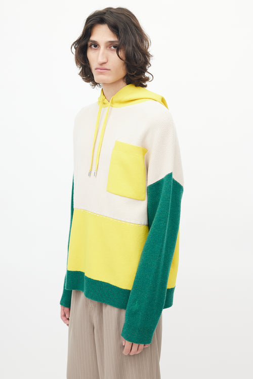 JW Anderson Cream 
Multicolour Wool Panelled Knit Hoodie