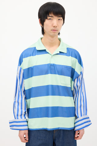 JW Anderson Green 
Blue Striped Contrast Polo