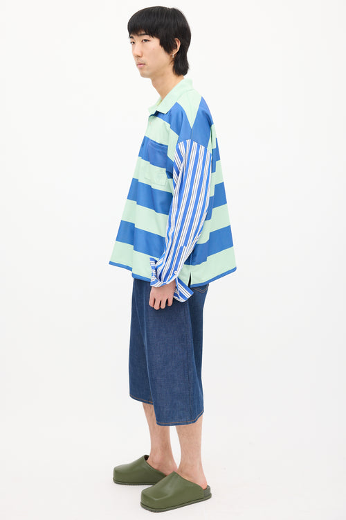 JW Anderson Green 
Blue Striped Contrast Polo