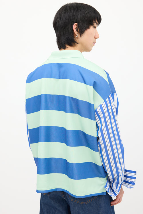 JW Anderson Green 
Blue Striped Contrast Polo