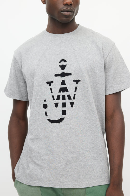 JW Anderson Grey 
Black Anchor Logo T-Shirt