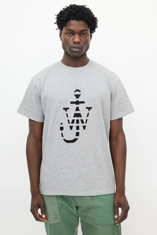 JW Anderson Grey 
Black Anchor Logo T-Shirt