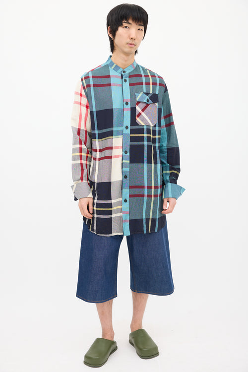 JW Anderson Light Blue 
Multi Plaid Shirt