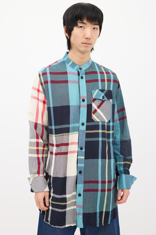 JW Anderson Light Blue 
Multi Plaid Shirt