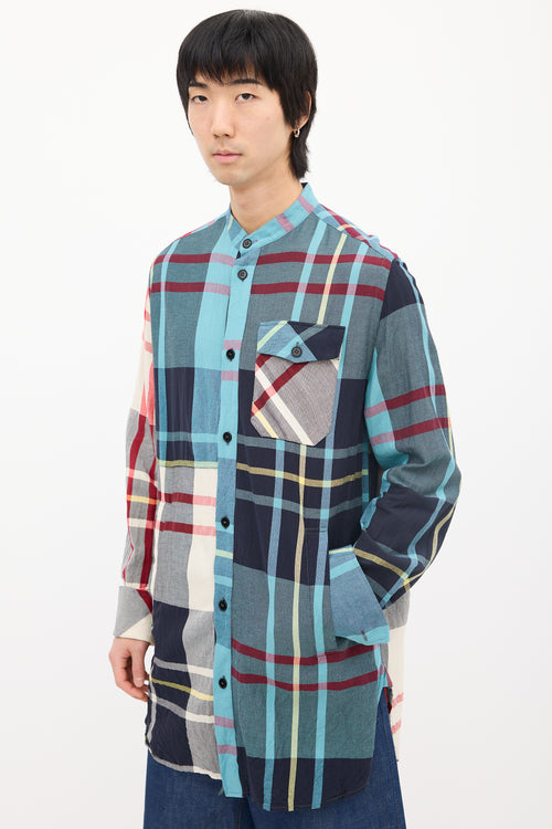 JW Anderson Light Blue 
Multi Plaid Shirt