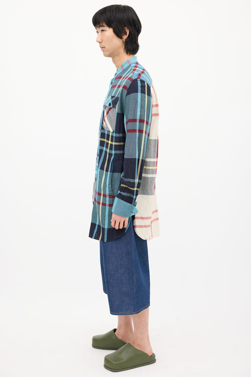 JW Anderson Light Blue 
Multi Plaid Shirt