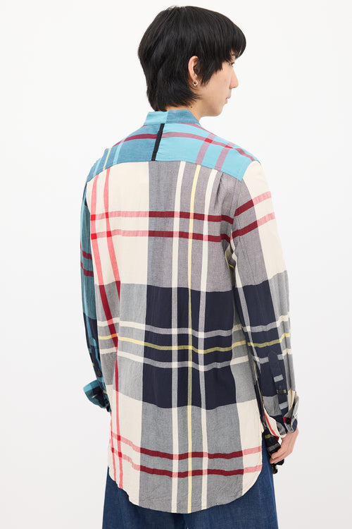 JW Anderson Light Blue 
Multi Plaid Shirt