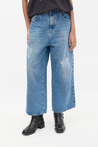 JW Anderson Medium Wash Distressed Wide Leg Jeans