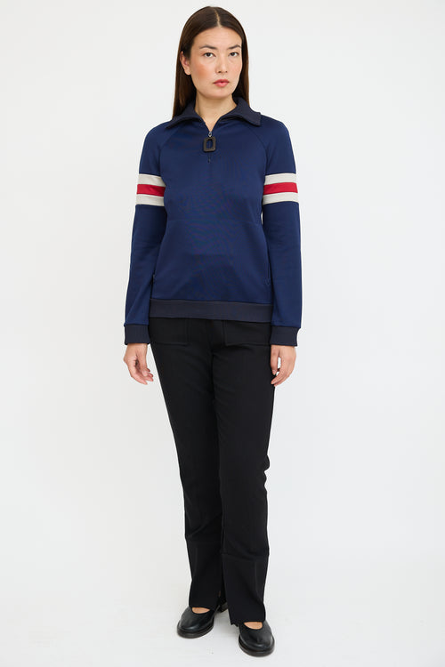 JW Anderson Navy 
Multicolour Striped Half Zip Sweater