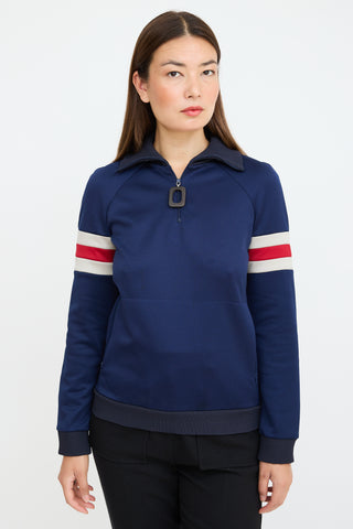 JW Anderson Navy 
Multicolour Striped Half Zip Sweater