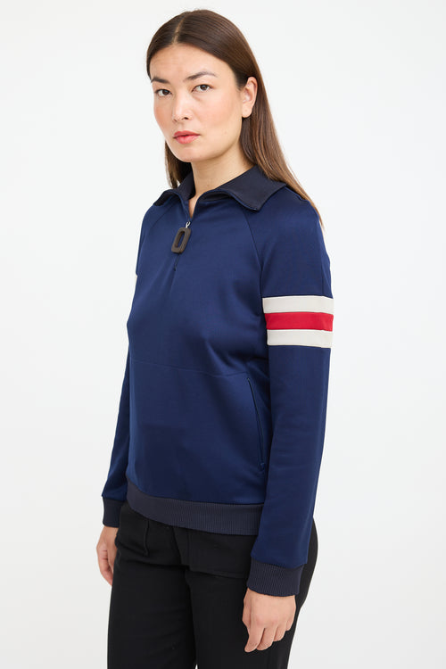 JW Anderson Navy 
Multicolour Striped Half Zip Sweater