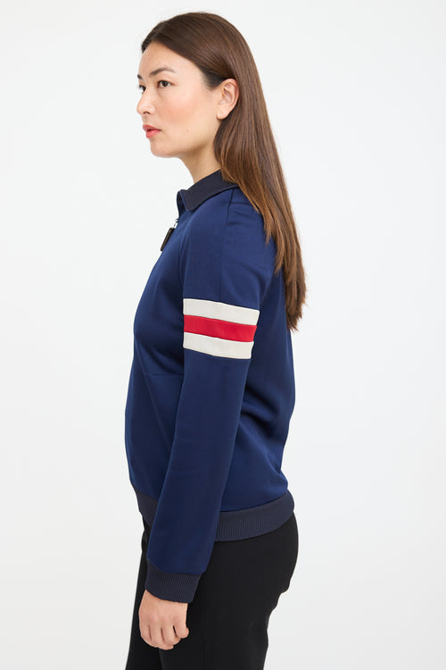 JW Anderson Navy 
Multicolour Striped Half Zip Sweater