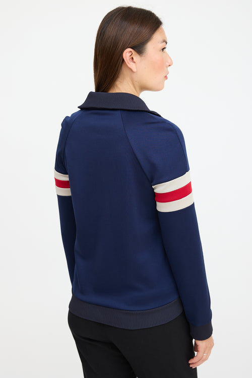 JW Anderson Navy 
Multicolour Striped Half Zip Sweater