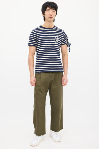 JW Anderson Navy 
White Striped Logo T-Shirt