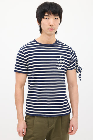 JW Anderson Navy 
White Striped Logo T-Shirt