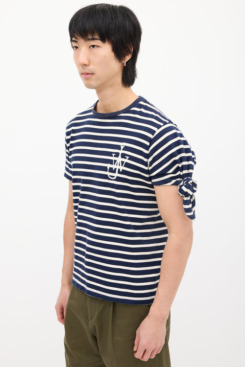 JW Anderson Navy 
White Striped Logo T-Shirt