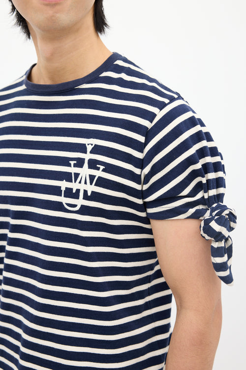 JW Anderson Navy 
White Striped Logo T-Shirt