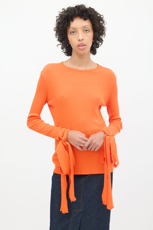 JW Anderson Orange Ribbed Tie Long Sleeve Top