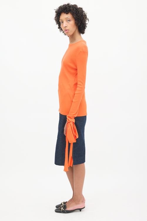 JW Anderson Orange Ribbed Tie Long Sleeve Top