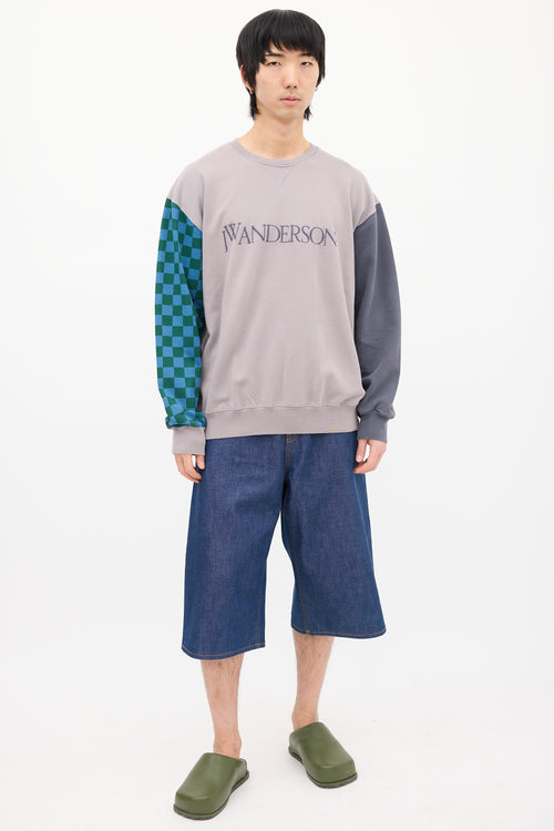 JW Anderson Purple 
Multi Checker Panel Logo Sweatshirt