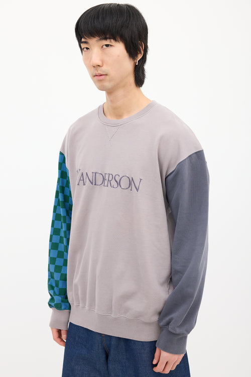 JW Anderson Purple 
Multi Checker Panel Logo Sweatshirt