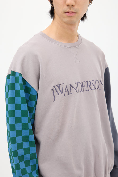 JW Anderson Purple 
Multi Checker Panel Logo Sweatshirt