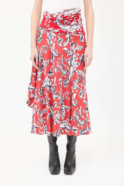 JW Anderson Red 
Multi Silk Printed Asymmetrical Skirt