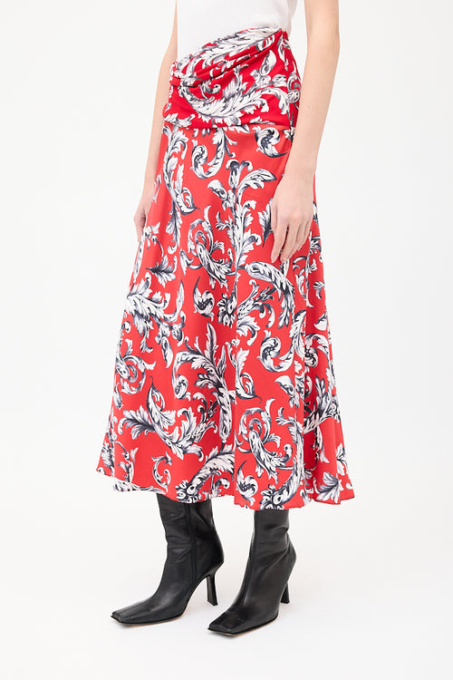 JW Anderson Red 
Multi Silk Printed Asymmetrical Skirt