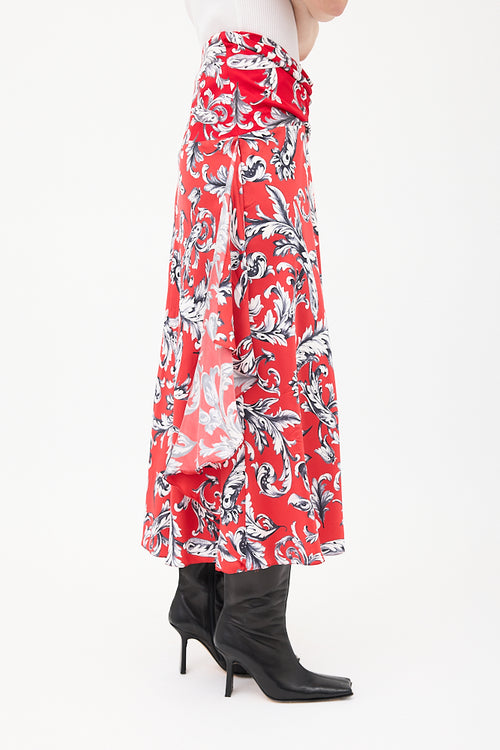 JW Anderson Red 
Multi Silk Printed Asymmetrical Skirt