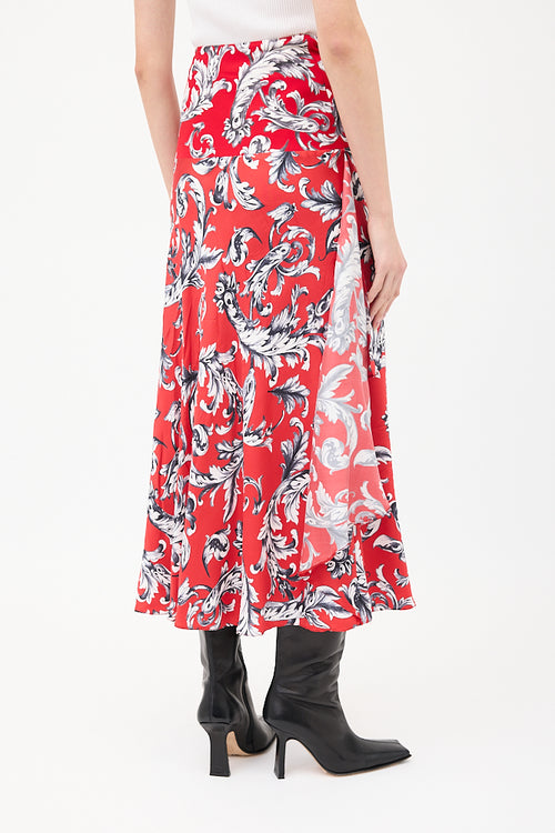 JW Anderson Red 
Multi Silk Printed Asymmetrical Skirt