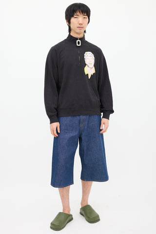 JW Anderson X Pol Anglada Black 
Multi Quarter Zip Sweatshirt