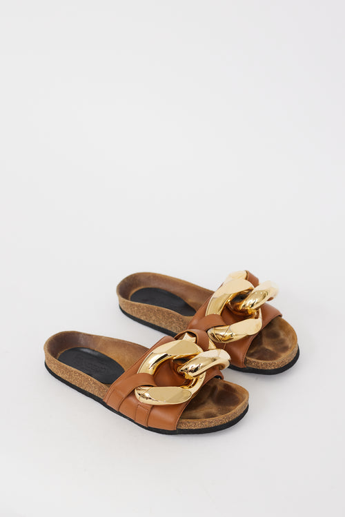 JW Anderson Brown 
Gold Chain Leather Sandal