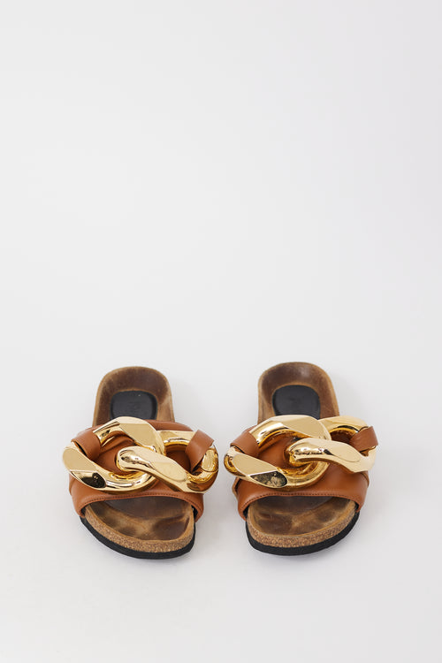 JW Anderson Brown 
Gold Chain Leather Sandal