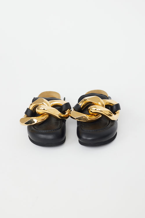 JW Anderson Black Leather 
Gold Chain Mule