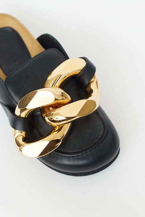 JW Anderson Black Leather 
Gold Chain Mule