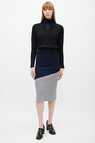 JW Anderson Black Navy 
Grey Layered Sweater Dress