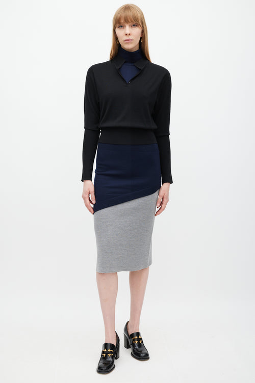 JW Anderson Black Navy 
Grey Layered Sweater Dress