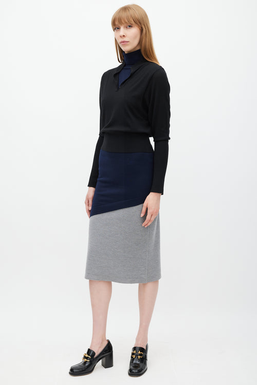 JW Anderson Black Navy 
Grey Layered Sweater Dress